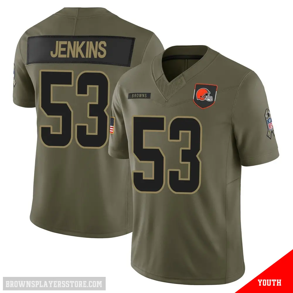 ＃53 Youth Patrick Jenkins Olive Limited Cleveland Browns 2025 Salute to Service Jersey