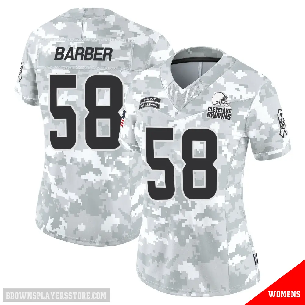 ＃58 Women's Austin Barber Arctic Camo Limited Cleveland Browns 2024 Salute to Service Jersey