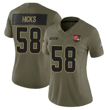 ＃58 Women's Jordan Hicks Olive Limited Cleveland Browns 2025 Salute to Service Jersey