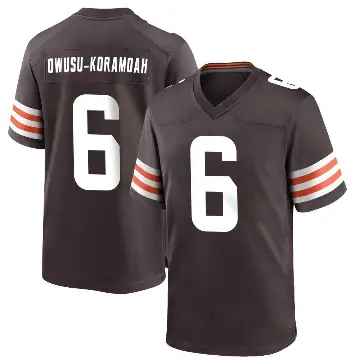 ＃6 Men's Jeremiah Owusu-Koramoah Brown Game Cleveland Browns Team Color Jersey