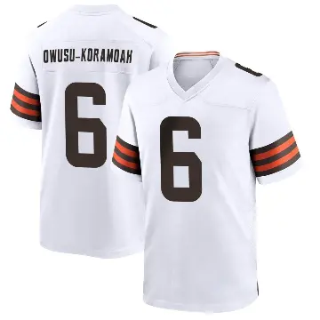 ＃6 Men's Jeremiah Owusu-Koramoah White Game Cleveland Browns Jersey