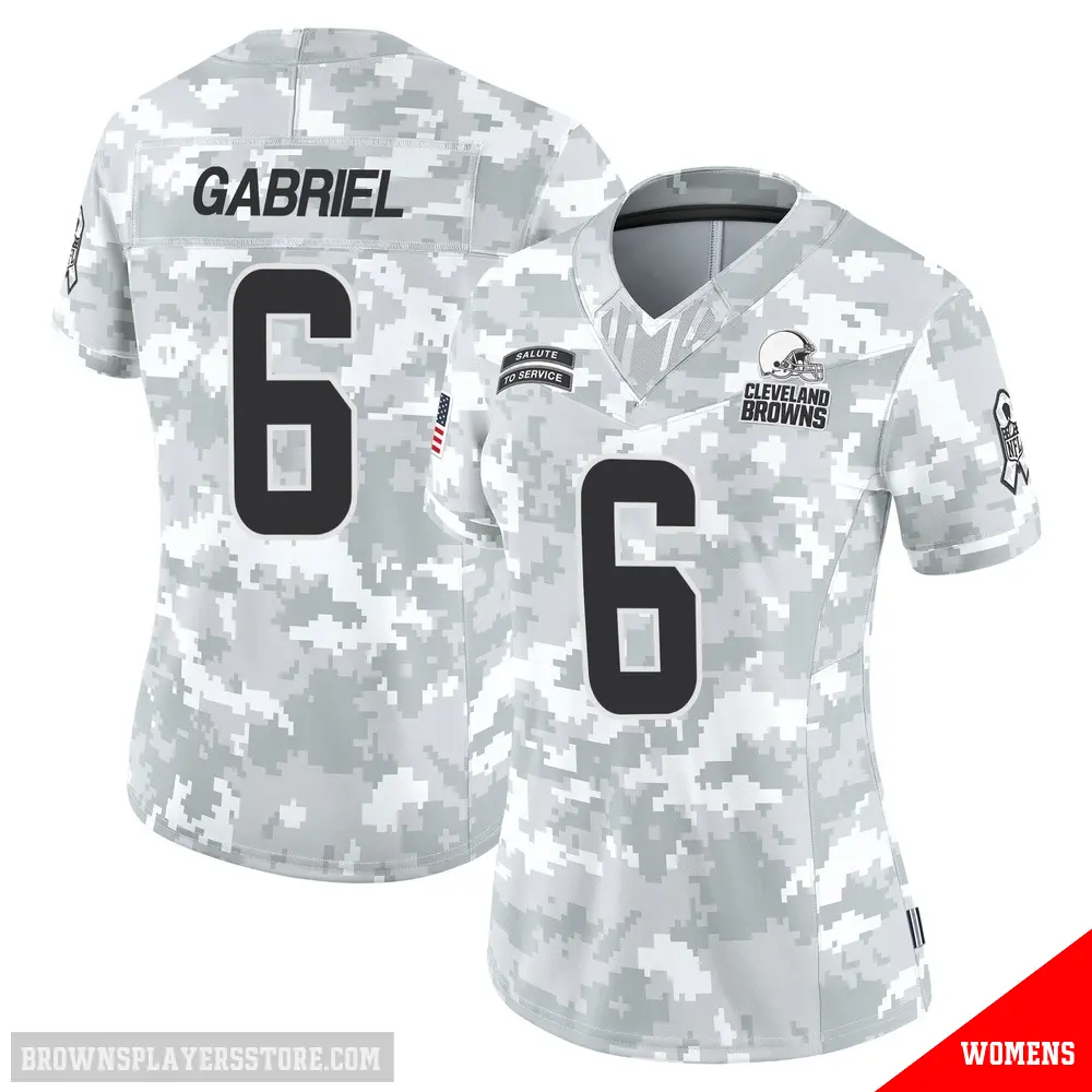 ＃6 Women's Dillon Gabriel Arctic Camo Limited Cleveland Browns 2024 Salute to Service Jersey