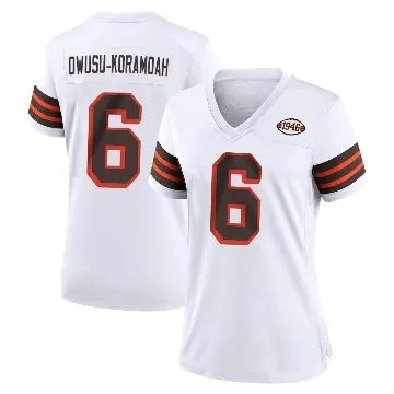 ＃6 Women's Jeremiah Owusu-Koramoah White Game Cleveland Browns 1946 Collection Alternate Jersey