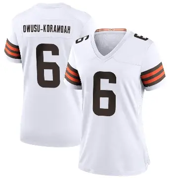 ＃6 Women's Jeremiah Owusu-Koramoah White Game Cleveland Browns Jersey