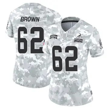 ＃62 Women's Logan Brown Arctic Camo Limited Cleveland Browns 2024 Salute to Service Jersey