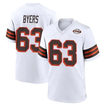 ＃63 Men's Jeremiah Byers White Game Cleveland Browns 1946 Collection Alternate Jersey