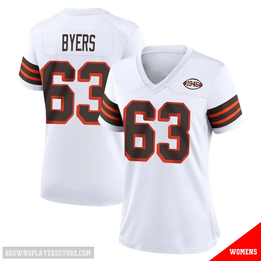 ＃63 Women's Jeremiah Byers White Game Cleveland Browns 1946 Collection Alternate Jersey