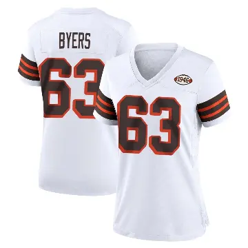 ＃63 Women's Jeremiah Byers White Game Cleveland Browns 1946 Collection Alternate Jersey