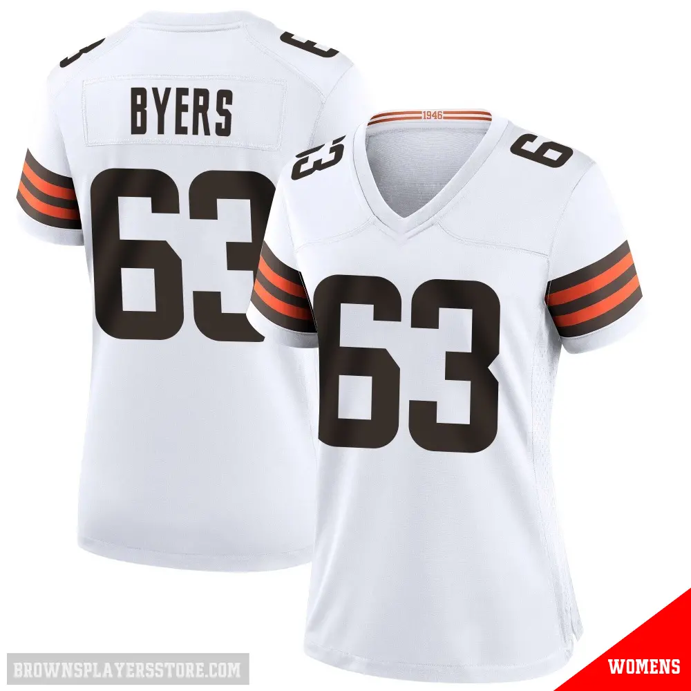 ＃63 Women's Jeremiah Byers White Game Cleveland Browns Jersey