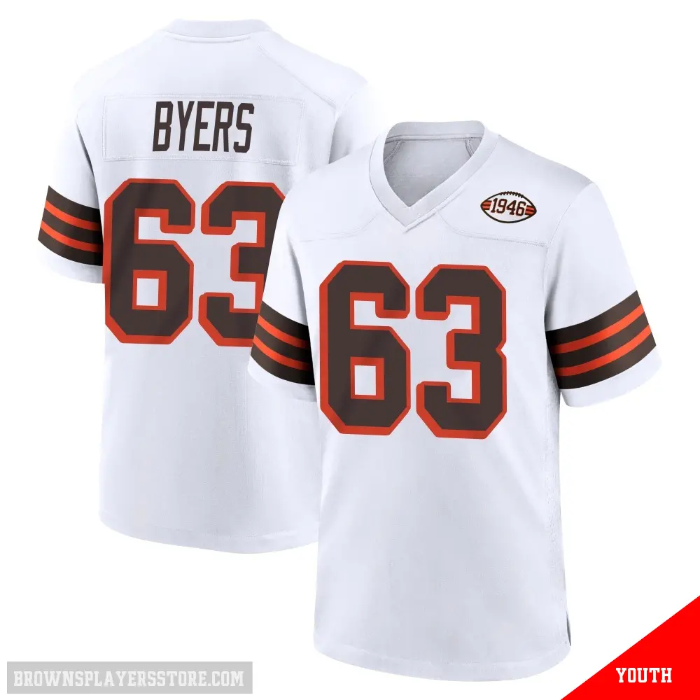 ＃63 Youth Jeremiah Byers White Game Cleveland Browns 1946 Collection Alternate Jersey