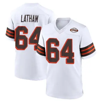 ＃64 Men's Brady Latham White Game Cleveland Browns 1946 Collection Alternate Jersey