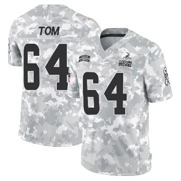 ＃64 Men's Cameron Tom Arctic Camo Limited Cleveland Browns 2024 Salute to Service Jersey
