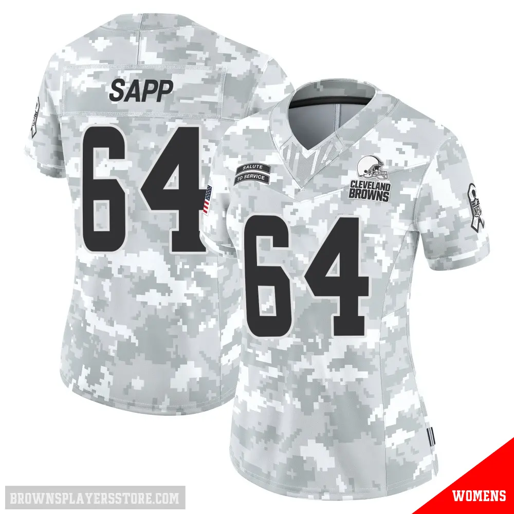 ＃64 Women's Tyreak Sapp Arctic Camo Limited Cleveland Browns 2024 Salute to Service Jersey