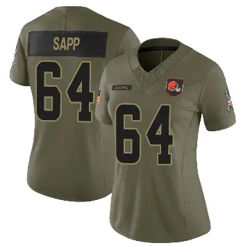 ＃64 Women's Tyreak Sapp Olive Limited Cleveland Browns 2025 Salute to Service Jersey