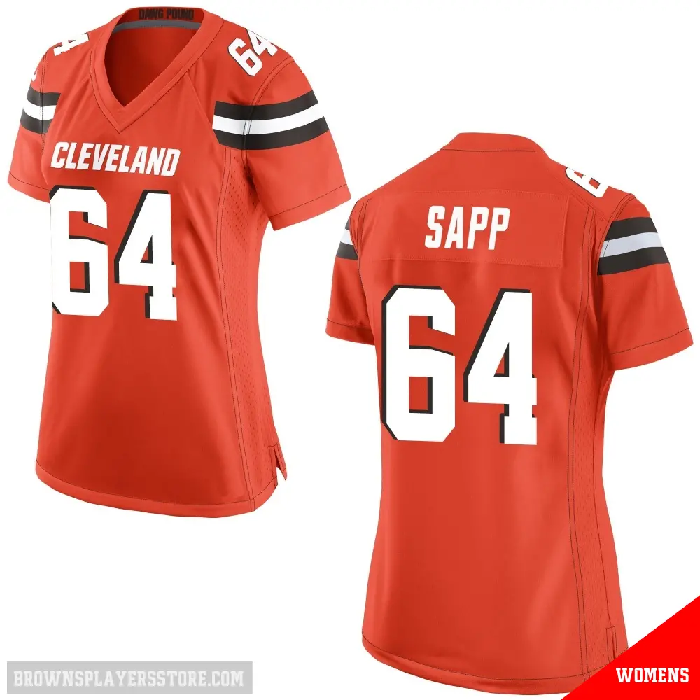 ＃64 Women's Tyreak Sapp Orange Game Cleveland Browns Alternate Jersey