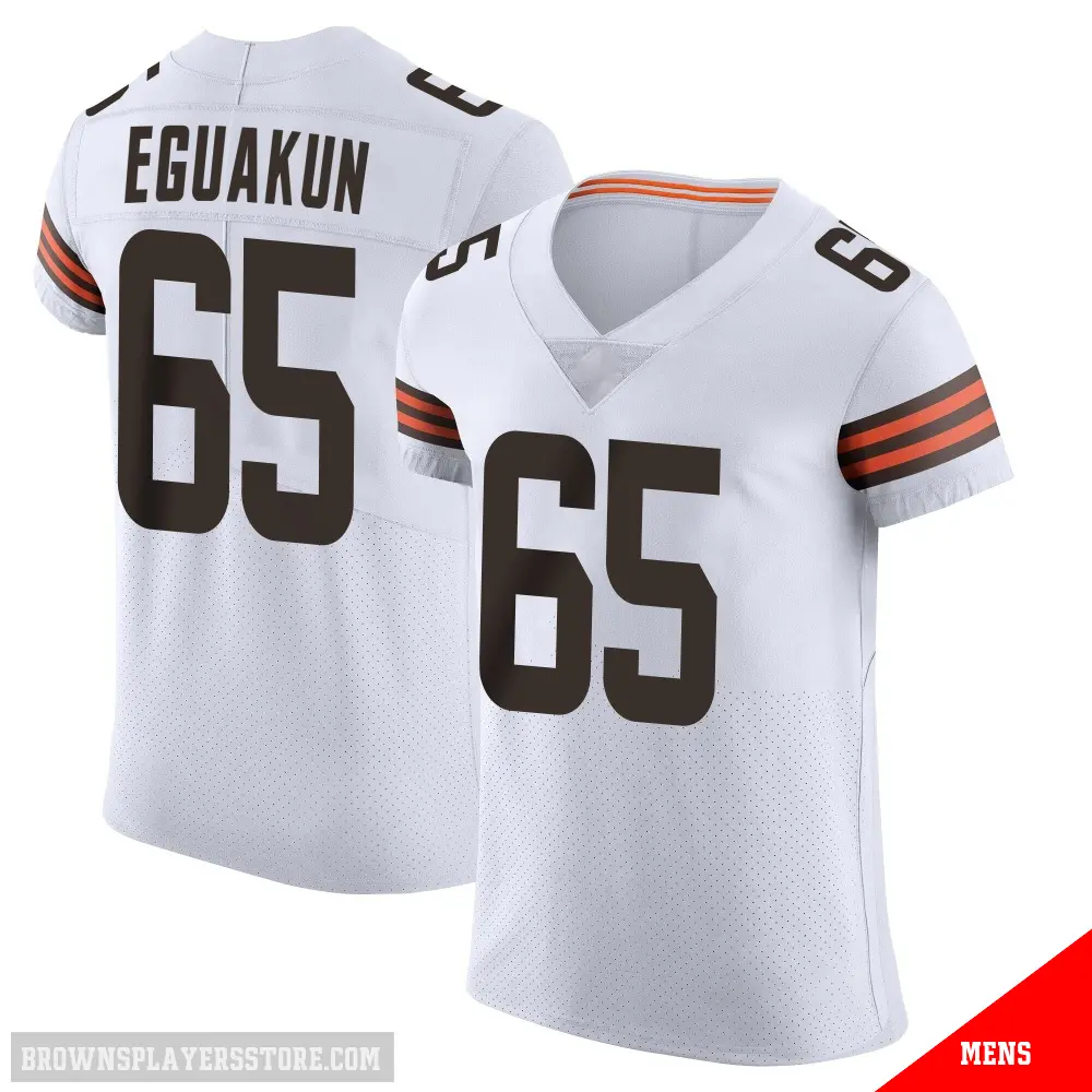 ＃65 Men's Kingsley Eguakun White Elite Cleveland Browns Vapor Jersey