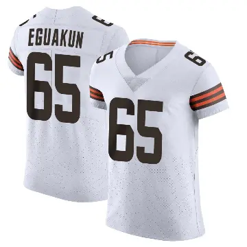 ＃65 Men's Kingsley Eguakun White Elite Cleveland Browns Vapor Jersey