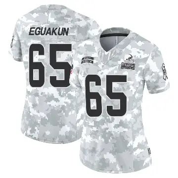 ＃65 Women's Kingsley Eguakun Arctic Camo Limited Cleveland Browns 2024 Salute to Service Jersey