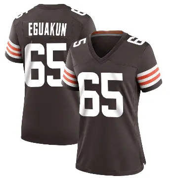 ＃65 Women's Kingsley Eguakun Brown Game Cleveland Browns Team Color Jersey