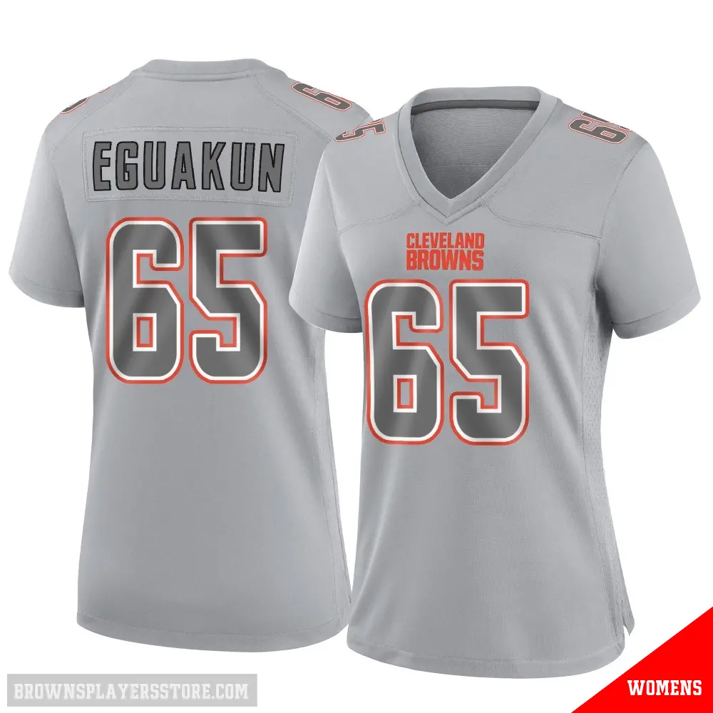 ＃65 Women's Kingsley Eguakun Gray Game Cleveland Browns Atmosphere Fashion Jersey