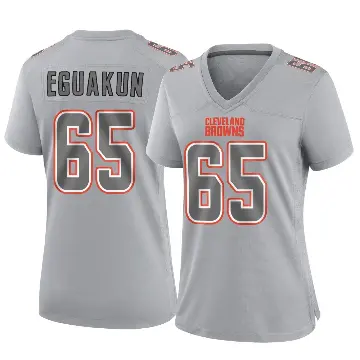 ＃65 Women's Kingsley Eguakun Gray Game Cleveland Browns Atmosphere Fashion Jersey