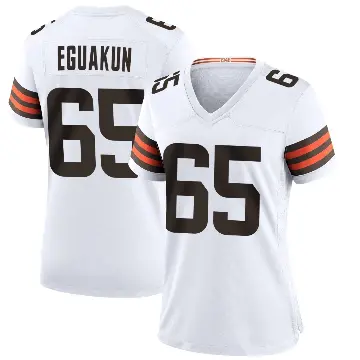 ＃65 Women's Kingsley Eguakun White Game Cleveland Browns Jersey
