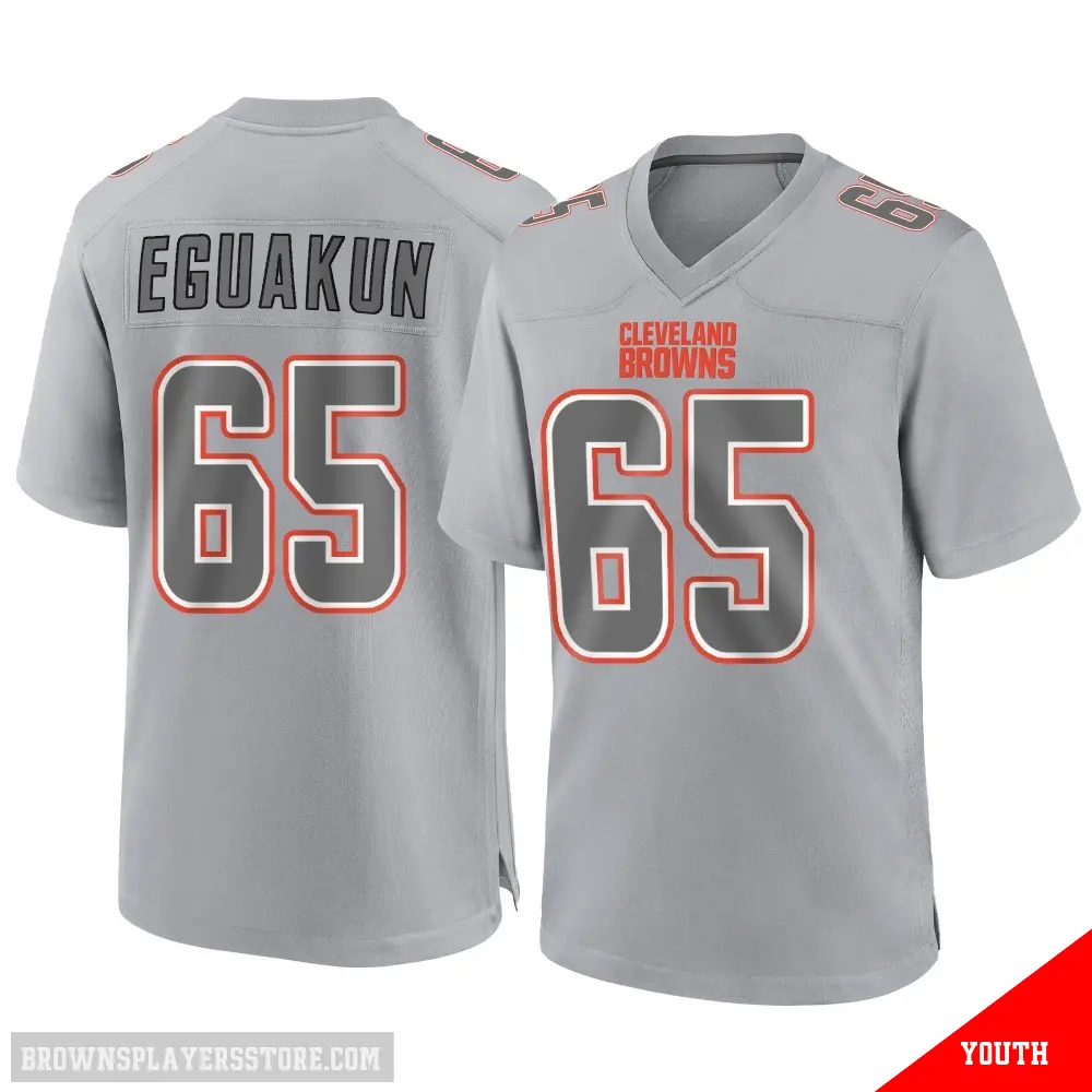 ＃65 Youth Kingsley Eguakun Gray Game Cleveland Browns Atmosphere Fashion Jersey