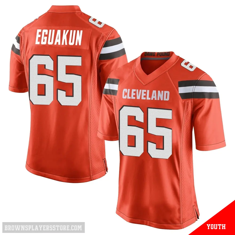 ＃65 Youth Kingsley Eguakun Orange Game Cleveland Browns Alternate Jersey