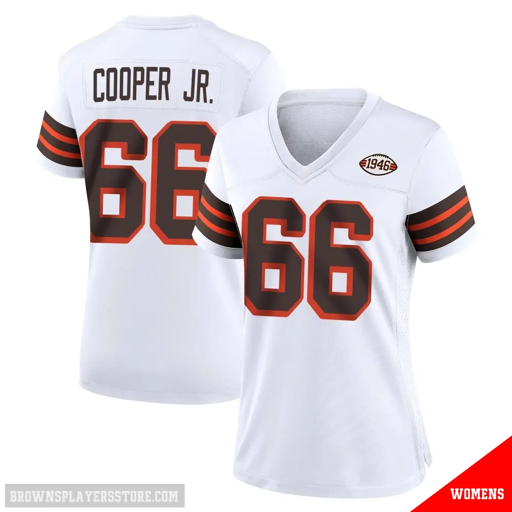 ＃66 Women's Keith Cooper Jr. White Game Cleveland Browns 1946 Collection Alternate Jersey