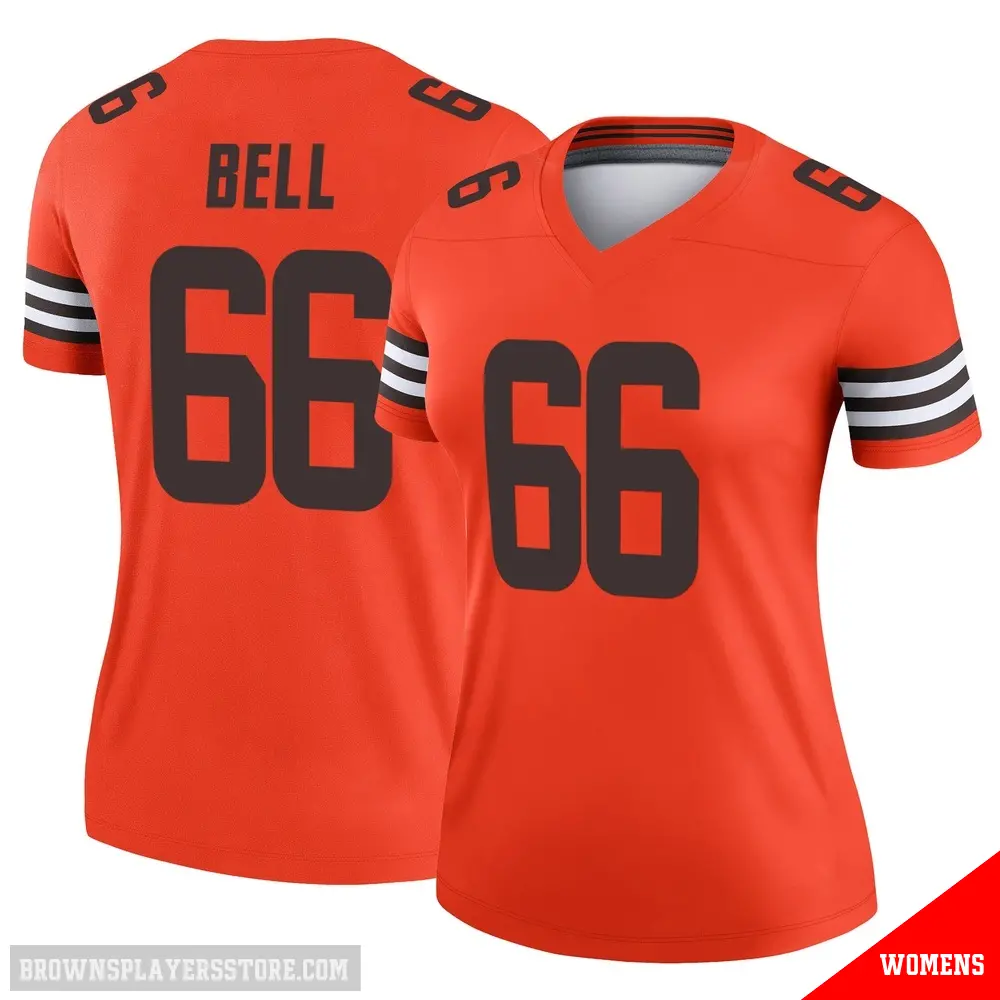 ＃66 Women's Travis Bell Orange Legend Cleveland Browns Inverted Jersey