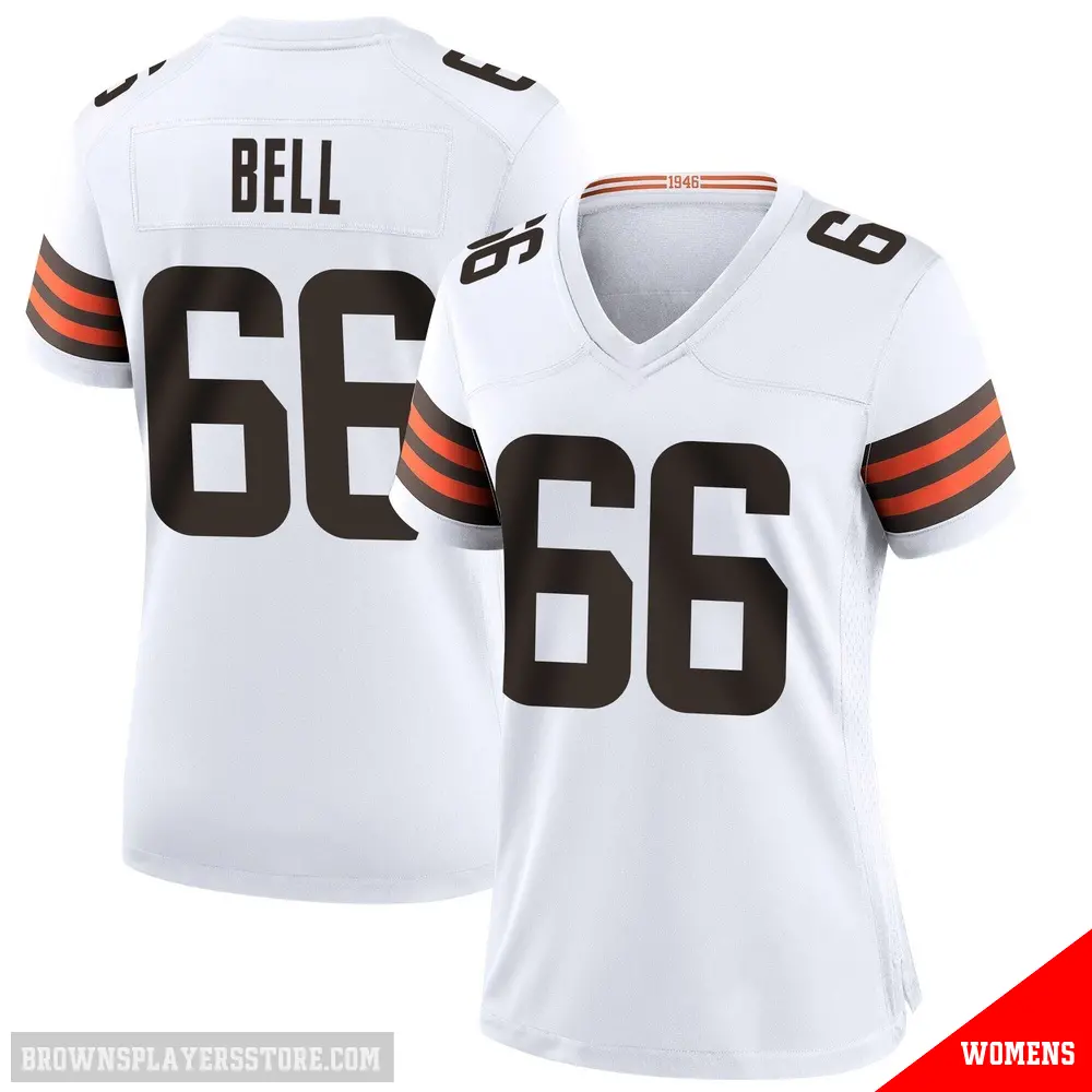 ＃66 Women's Travis Bell White Game Cleveland Browns Jersey