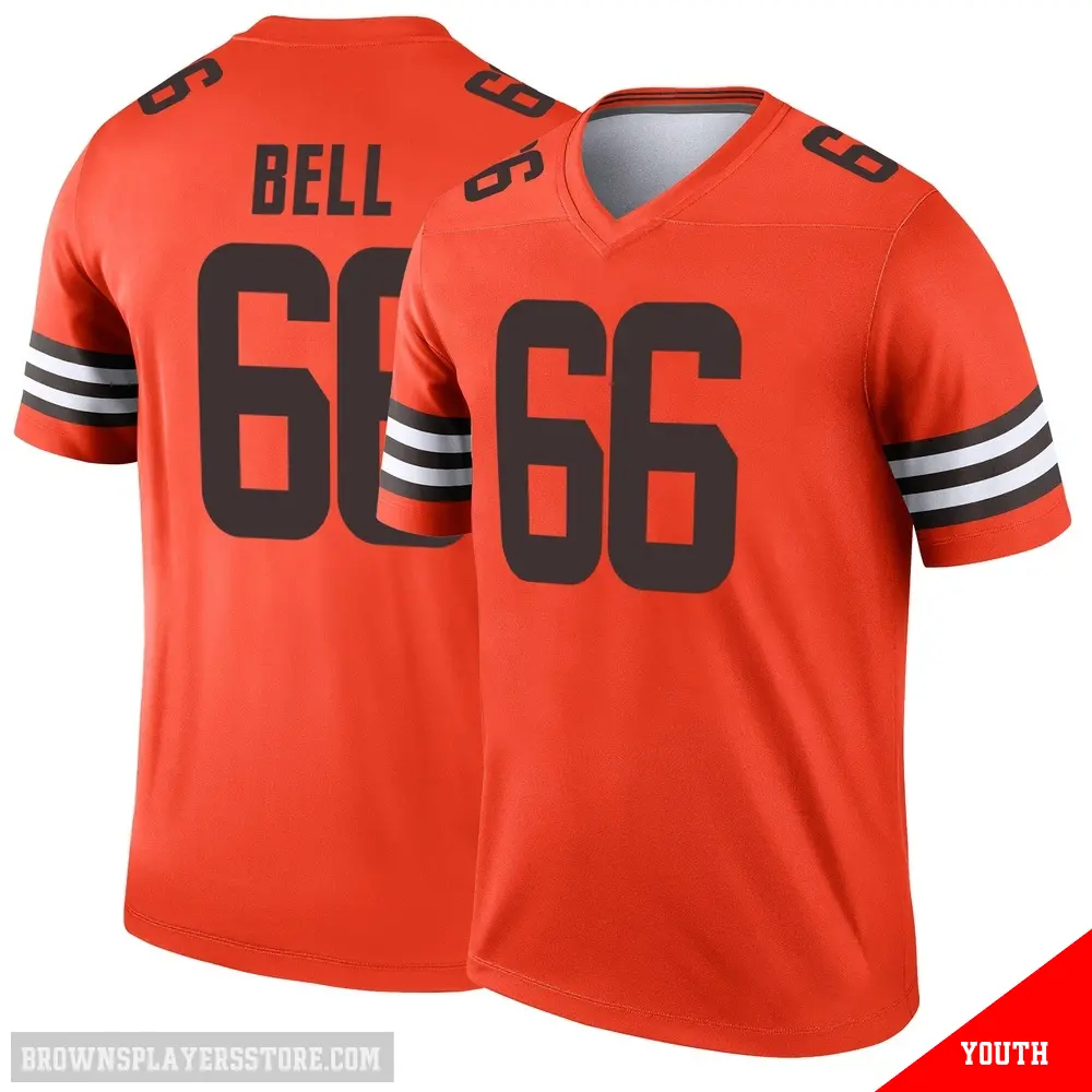＃66 Youth Travis Bell Orange Legend Cleveland Browns Inverted Jersey