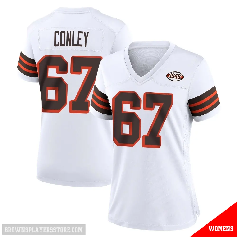 ＃67 Women's Jack Conley White Game Cleveland Browns 1946 Collection Alternate Jersey