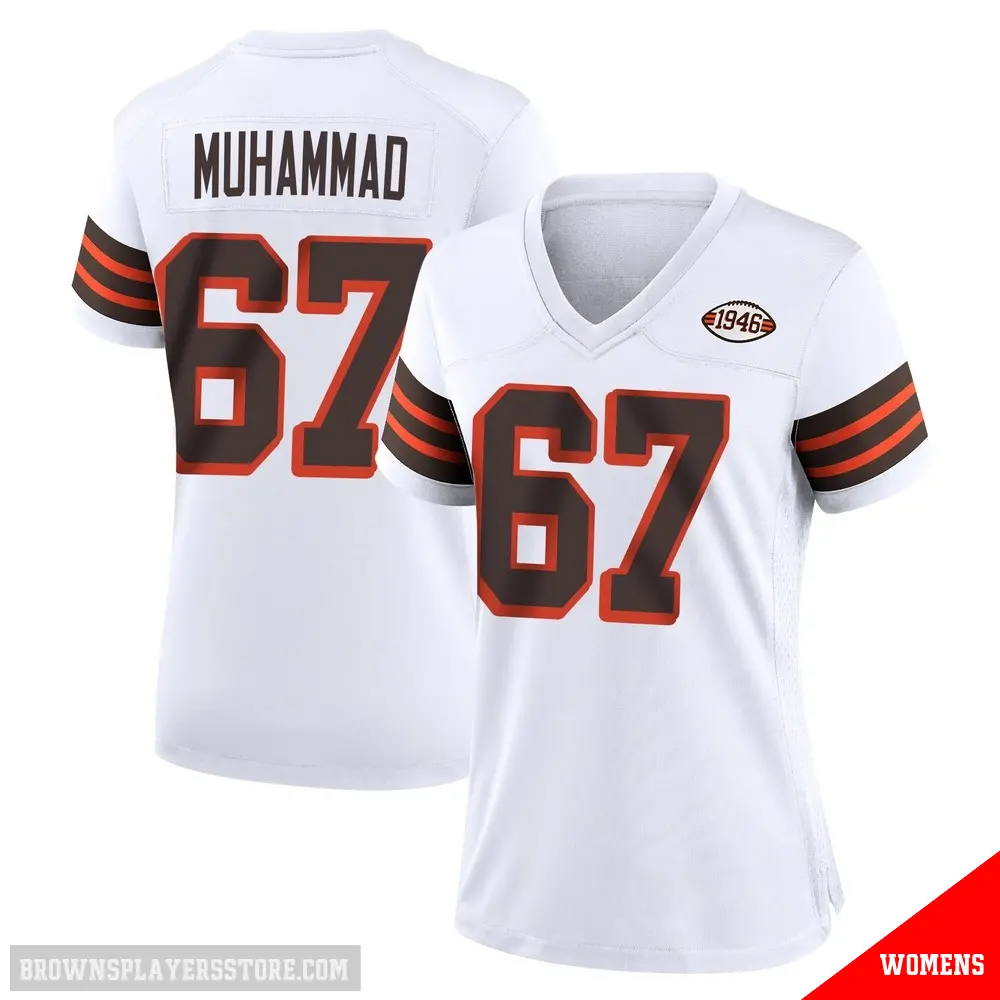 ＃67 Women's Jamil Muhammad White Game Cleveland Browns 1946 Collection Alternate Jersey
