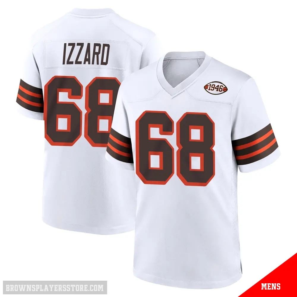 ＃68 Men's Coziah Izzard White Game Cleveland Browns 1946 Collection Alternate Jersey
