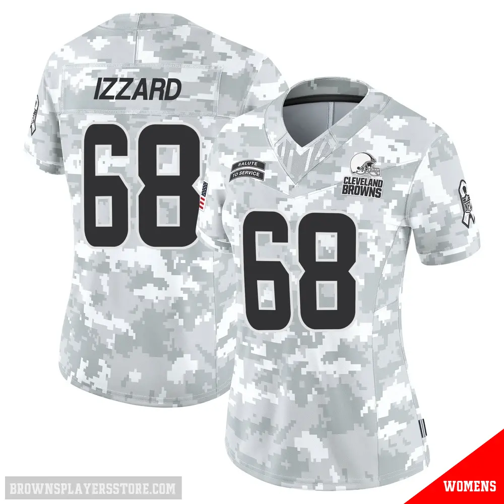 ＃68 Women's Coziah Izzard Arctic Camo Limited Cleveland Browns 2024 Salute to Service Jersey