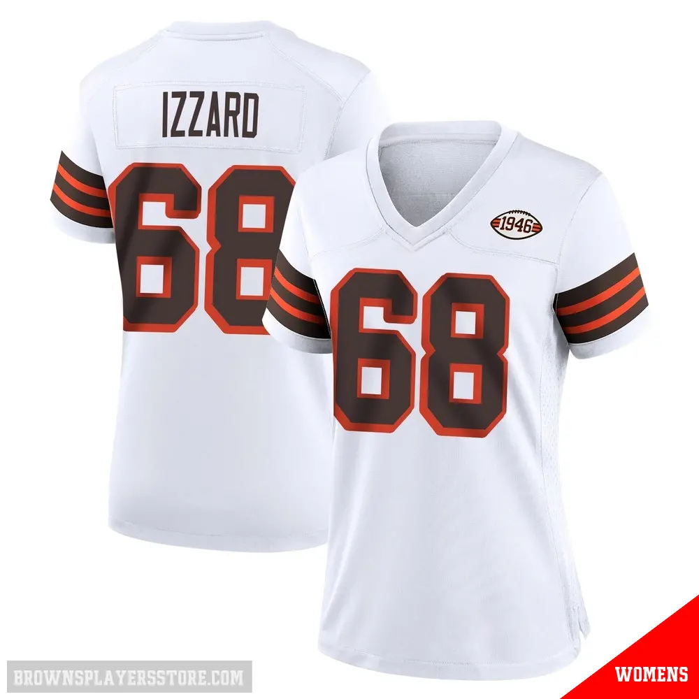 ＃68 Women's Coziah Izzard White Game Cleveland Browns 1946 Collection Alternate Jersey