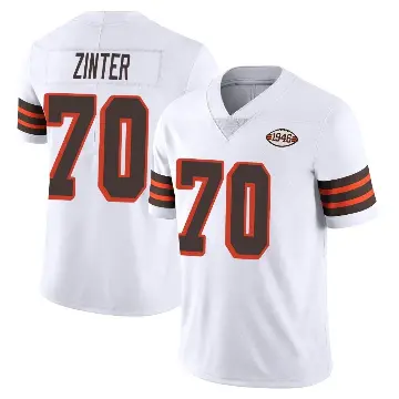 ＃70 Men's Zak Zinter White Limited Cleveland Browns Vapor 1946 Collection Alternate Jersey
