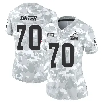＃70 Women's Zak Zinter Arctic Camo Limited Cleveland Browns 2024 Salute to Service Jersey