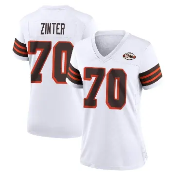 ＃70 Women's Zak Zinter White Game Cleveland Browns 1946 Collection Alternate Jersey