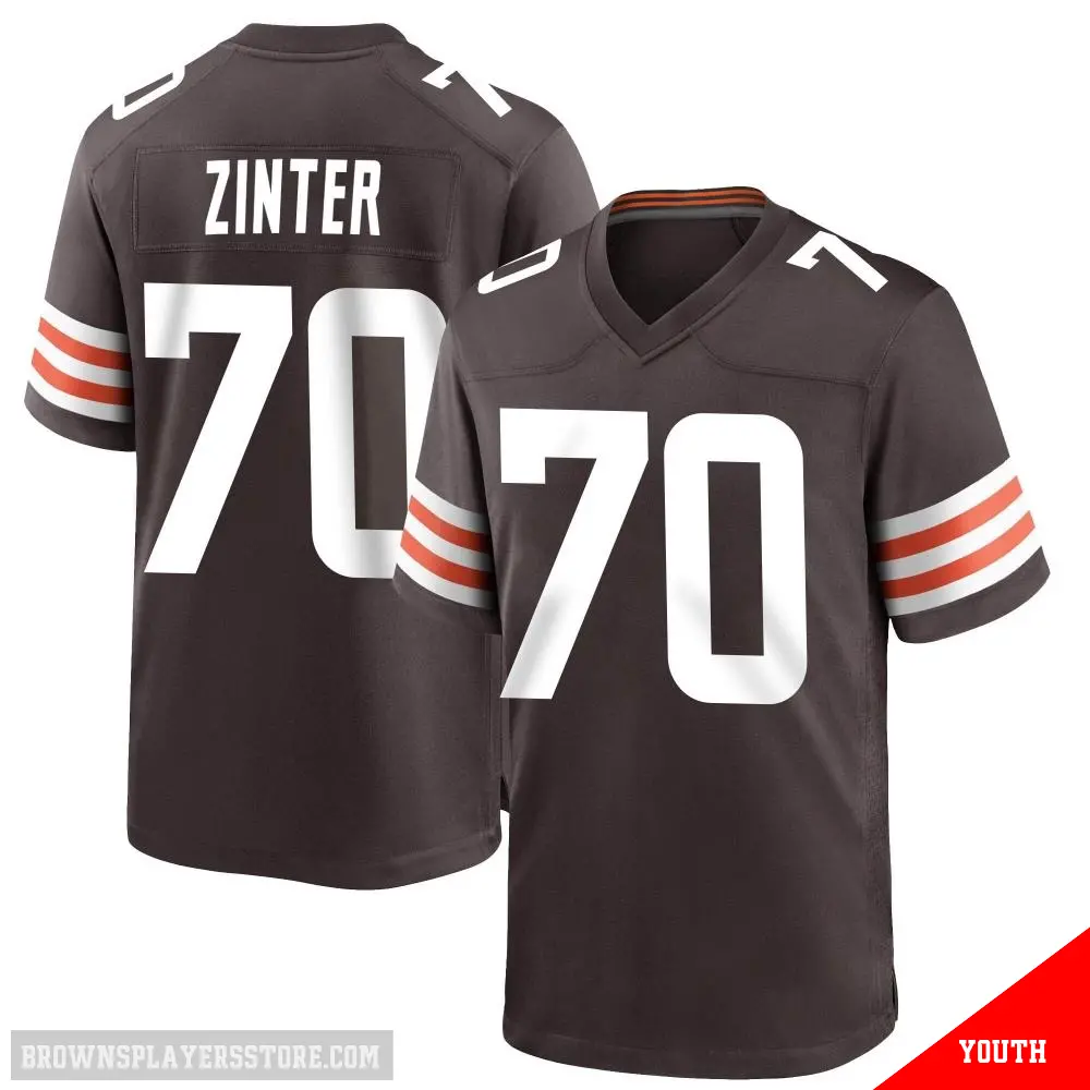 ＃70 Youth Zak Zinter Brown Game Cleveland Browns Team Color Jersey