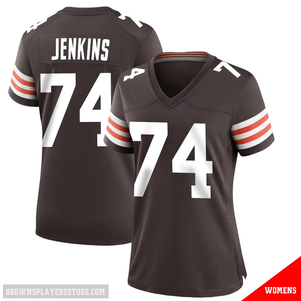 ＃74 Women's Elgton Jenkins Brown Game Cleveland Browns Team Color Jersey