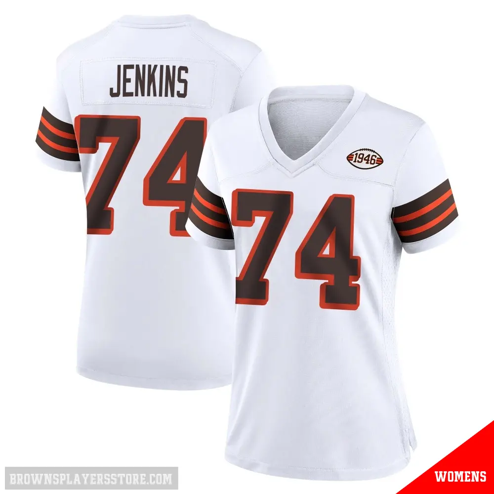 ＃74 Women's Elgton Jenkins White Game Cleveland Browns 1946 Collection Alternate Jersey