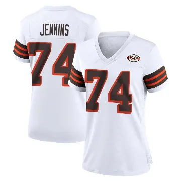 ＃74 Women's Elgton Jenkins White Game Cleveland Browns 1946 Collection Alternate Jersey