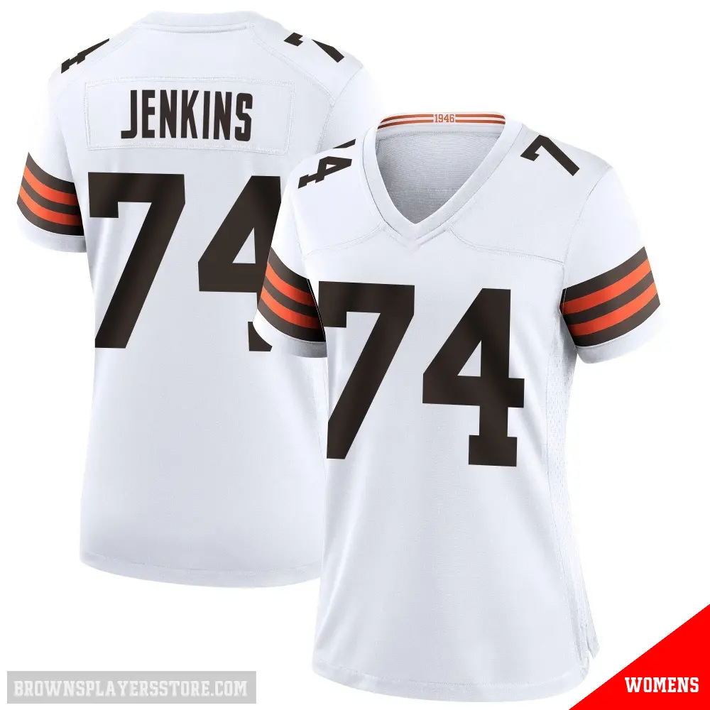 ＃74 Women's Elgton Jenkins White Game Cleveland Browns Jersey
