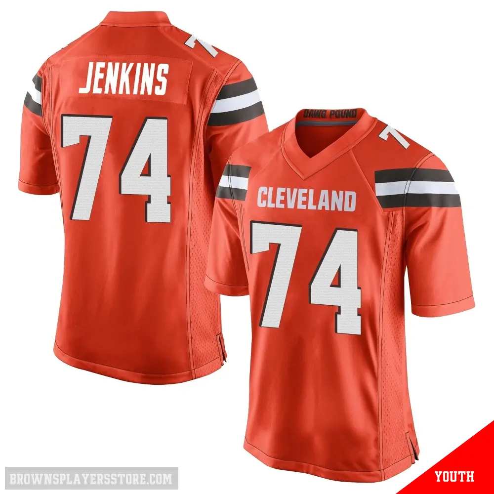 ＃74 Youth Elgton Jenkins Orange Game Cleveland Browns Alternate Jersey