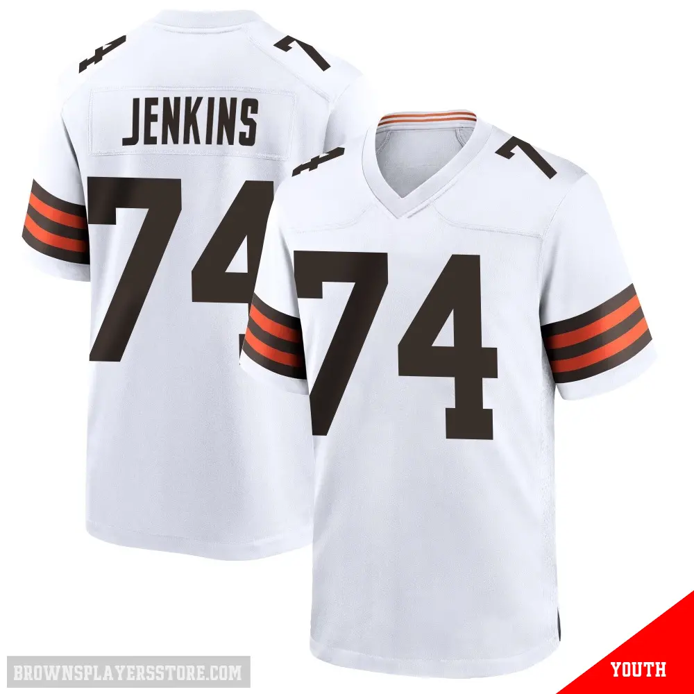 ＃74 Youth Elgton Jenkins White Game Cleveland Browns Jersey