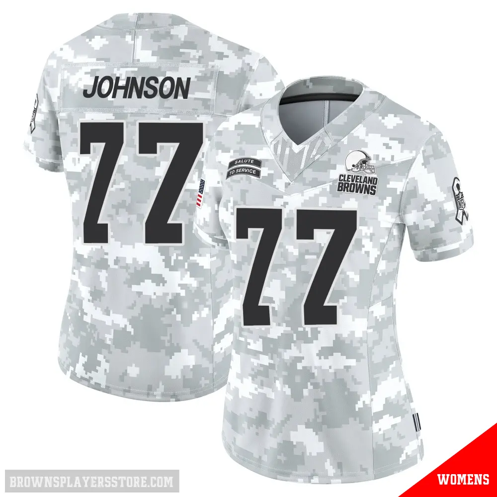 ＃77 Women's Zion Johnson Arctic Camo Limited Cleveland Browns 2024 Salute to Service Jersey