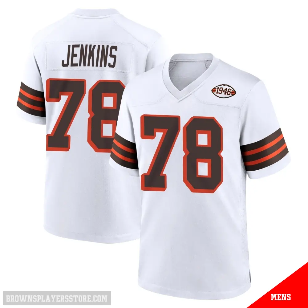 ＃78 Men's Teven Jenkins White Game Cleveland Browns 1946 Collection Alternate Jersey