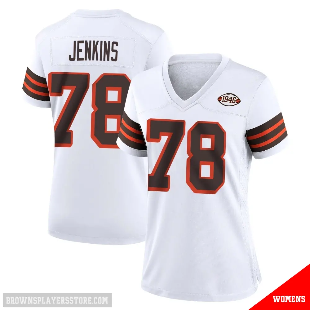 ＃78 Women's Teven Jenkins White Game Cleveland Browns 1946 Collection Alternate Jersey